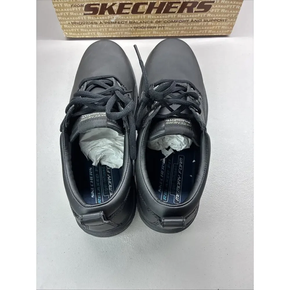 Skechers Relaxed Fit Memory Foam Black Leather Work Shoes Mens 12 SN 64260 - Picture 5 of 10